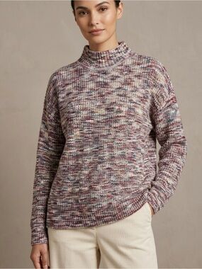 NWT FDJ Cozy Oversized Shaker Knit Sweater Mock Neck Space Dye L Multi Pastel